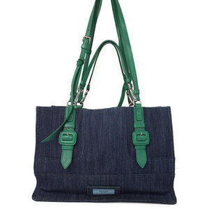 Prada Denim City Calf Bag Navy Blue denim tote bag